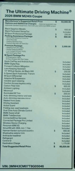 BMW 2 Series M240i Coupe 2026