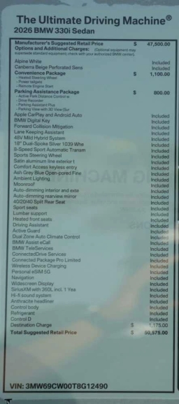 BMW 3 Series 330i NA Sedan 2026