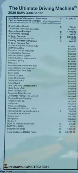 BMW 3 Series 330i NA Sedan 2026